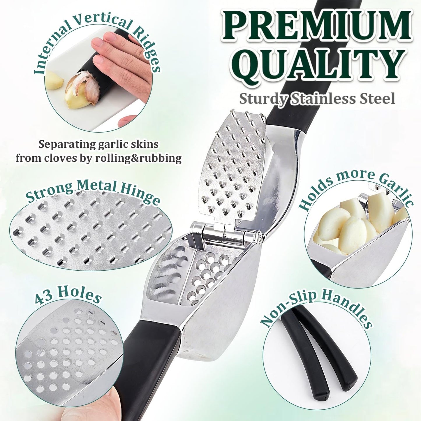 Lainballow Garlic Press & Herb Scissors Set, 6 Pcs Kitchen Gadgets With Garlic Mincer & Kitchen Scissors for Herbs, Professional 5-Blade Kitchen Shears Garlic Press Tool Silicone Garlic Peeler & Brush