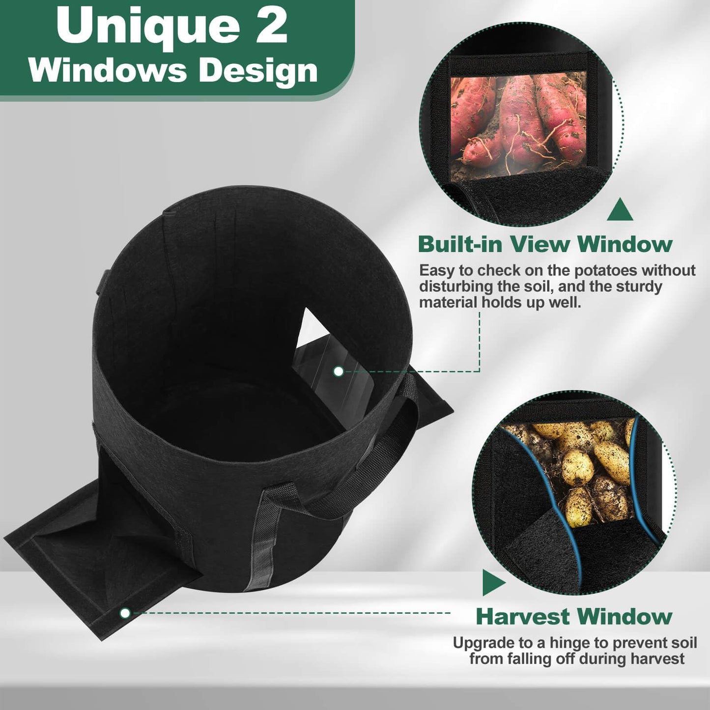 Lezmarket 5 Pack 10 Gallon Potato Grow Bags, Nonwoven Fabric Garden Planters with Reinforced Handle, Large Pots for Potato, Vegetable and Outdoor Plants
