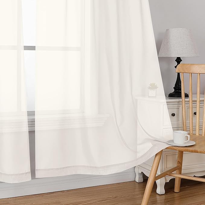 Simplebrand Ivory Tier Curtains for Kitchen 24 Inches Long 2 Panels Set, Rod Pocket Cafe Curtain Light Filtering Sheer Short Curtains for Bathroom/Basement Half Window 42 x 24 Inch, 2Pcs, Ivory