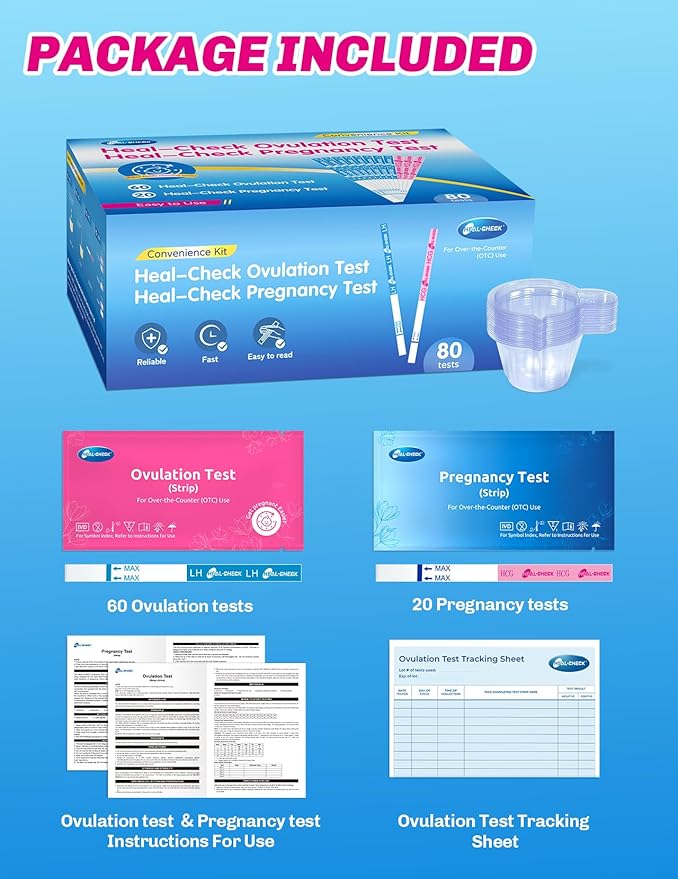 60 Ovulation and 20 Pregnancy Tests Strips with 80 Urine Cups, Fertility for Women TTC, Easy to Use at Home, Over 99% Accuracy, Individually Wrapped, FSA HSA Eligible
