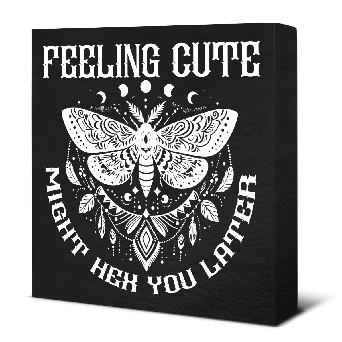 Funny Witch Decor - Witchy Home Decor - Feeling Cute Might Hex You Later Wood Sign Home Bathroom Kitchen Desk Shelf Table Decorations 5×5 Inches