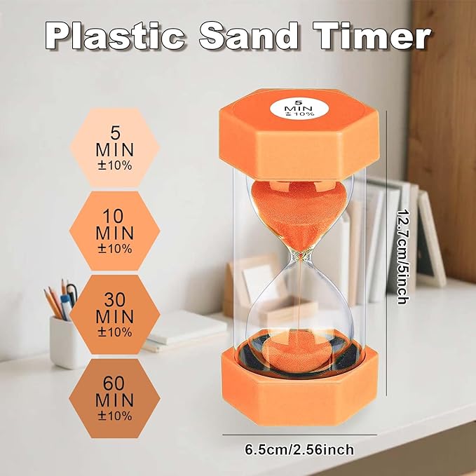 30 Minute Hourglass Sand Timer, Unbreakable Hexagon Sand Clock 30 Min, Reloj De Arena 30 Minutos,Plastic Colorful Hour Glass Sandglass for Classroom Games(Orange)