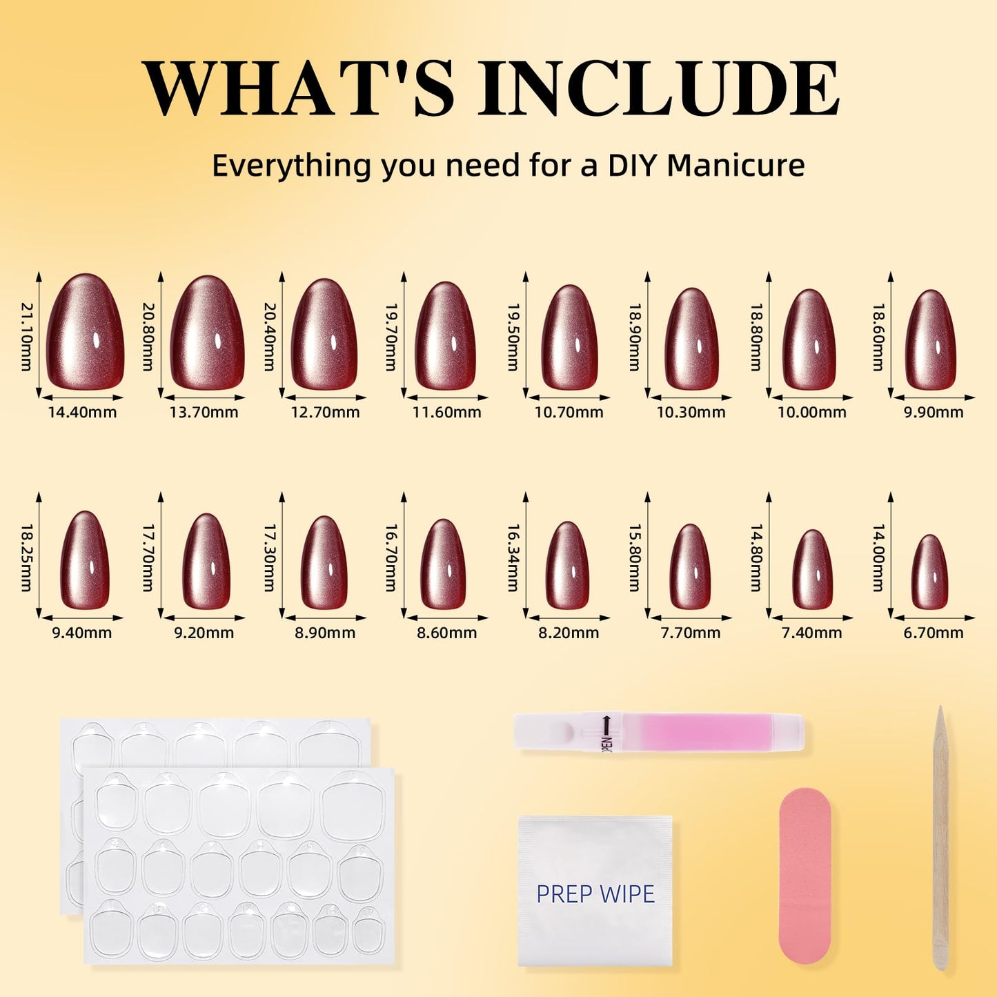Leefrei Cat Eye Press On Nails - Glazed Ruby Red Press On Nails Short Almond Nails Press Ons for Women Fake Nails with Glue, Glossy Reusable Glue on Nail in 16 Sizes - 32pcs, Ruby Moon
