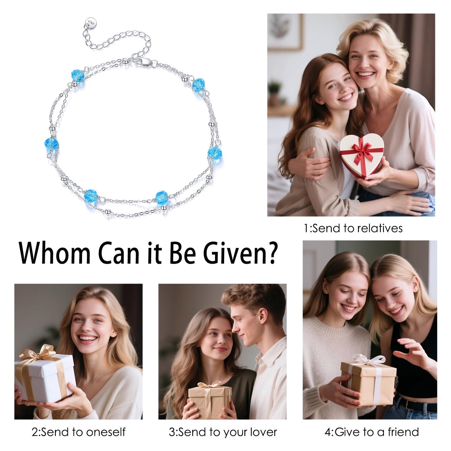 CRMAD March Birthstone Anklet Anklet for Women Sterling Silver Beach Jewelry Gift for Women (mar, anklet 9+2'')