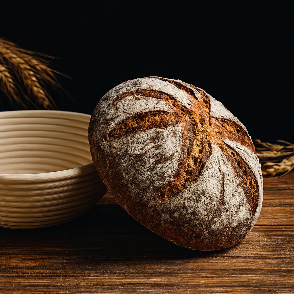 Saint Germain Bakery Premium Round Bread Banneton Basket with Liner - Perfect Brotform Proofing Basket for Making Beautiful Bread (9 inch)