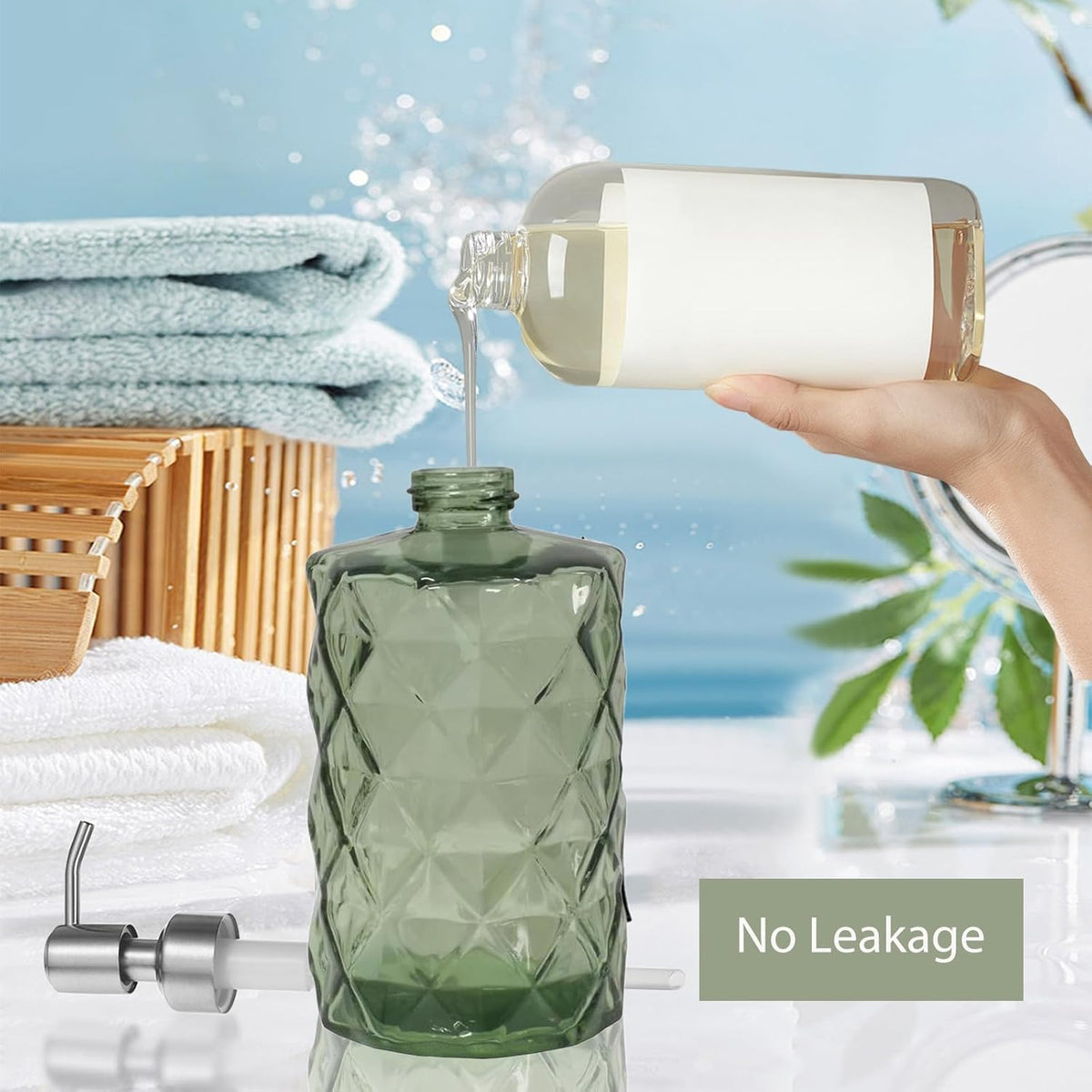12Oz Green Soap Dispenser Bathroom (2 Count)