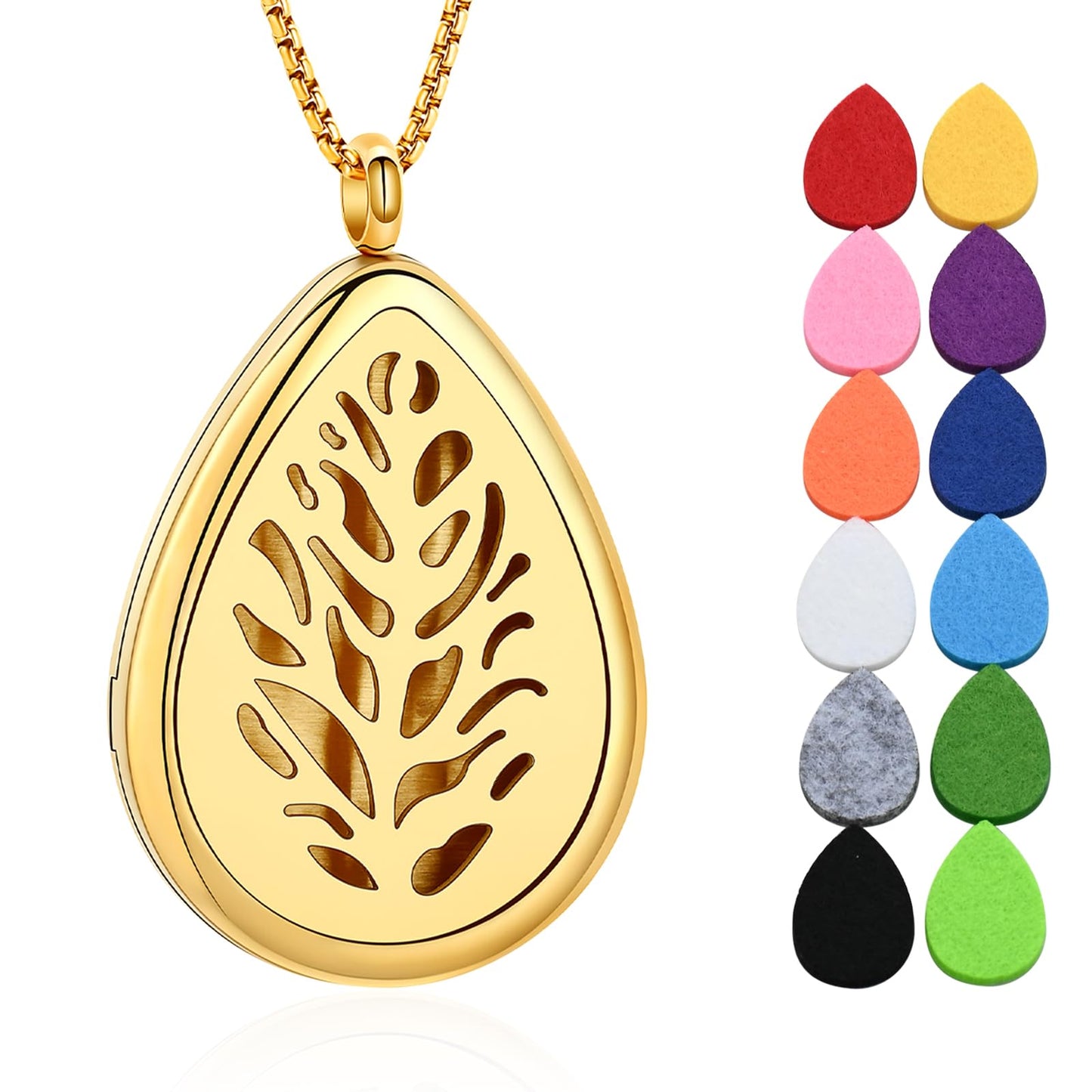 mingkejw Teardrop Essential Oil Diffuser Necklace Aromatherapy Pendant Locket Jewelry Stainless Steel Perfume Necklace| 22’’ Adjustable Chain| 12 Refill Pads| Gift Box