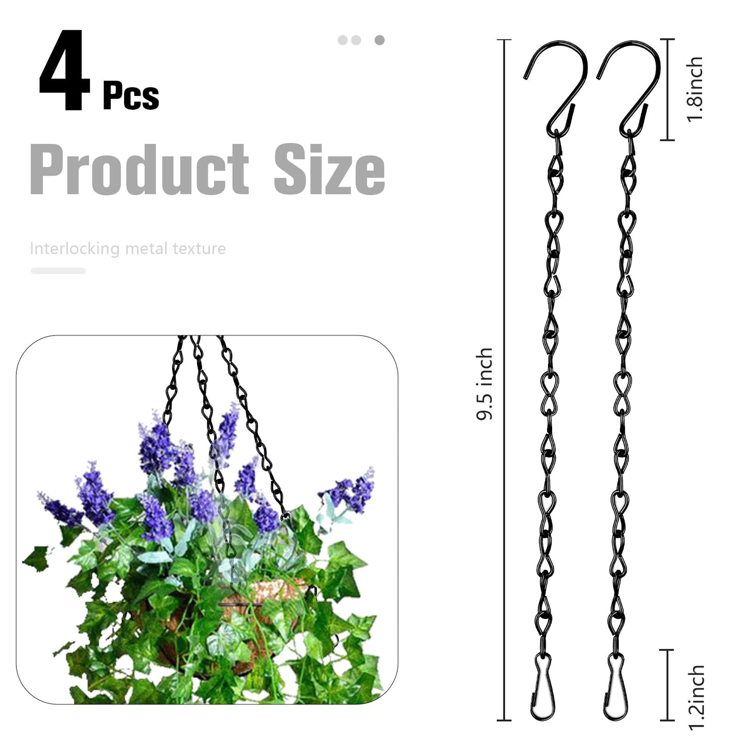 Hanging Basket Chain, Chain for Hanging Plants, 4 Pcs 9.5 Inch Hanging Chain, Hanging Plant Chain, Black Chain for Hanging Bird Feeders Planters Lanterns Baskets Billboards Wind Chimes Ornaments