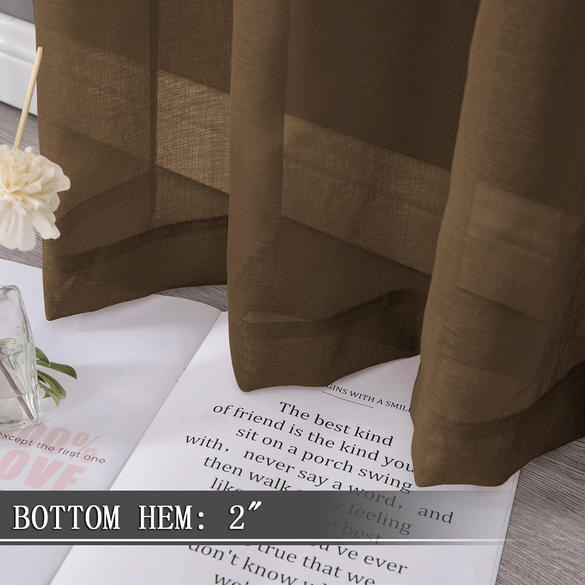 Short Sheer Curtain Linen Textured Living Room Curtains Sheer Light Filtering Rod Pocket Voile Curtain for Bedroom
