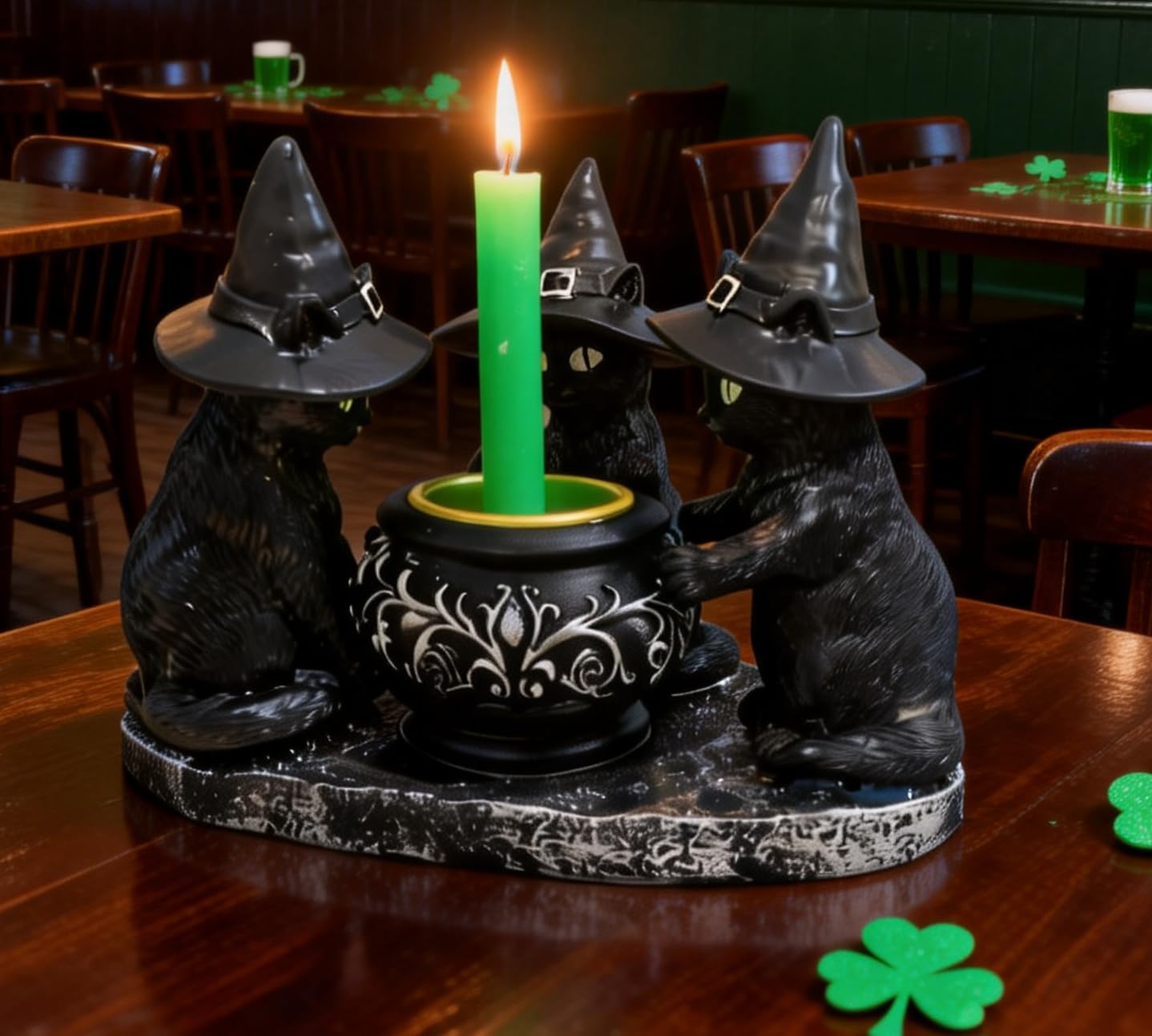 zhuja Black Cat Statue Decor Gothic Halloween Candle Holders Candlestick Decoration Wichy Figure Weird Jars Desk(Candle Holder)