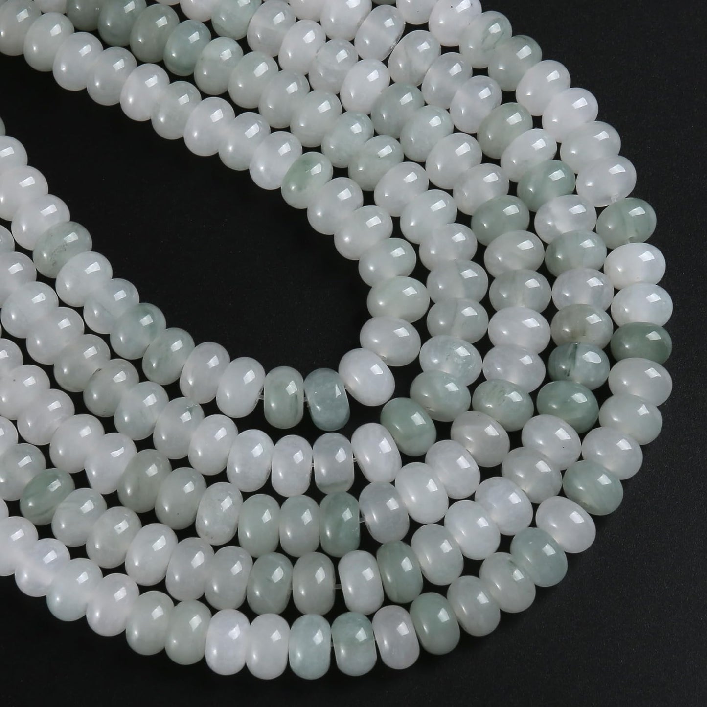 5x8mm 76pcs Natural Green Ice Jade Stone Rondelle Spacer Loose Beads Abacus Disk Stone Round Loose Gemstone Beads for Jewelry Making DIY Bracelet Necklace