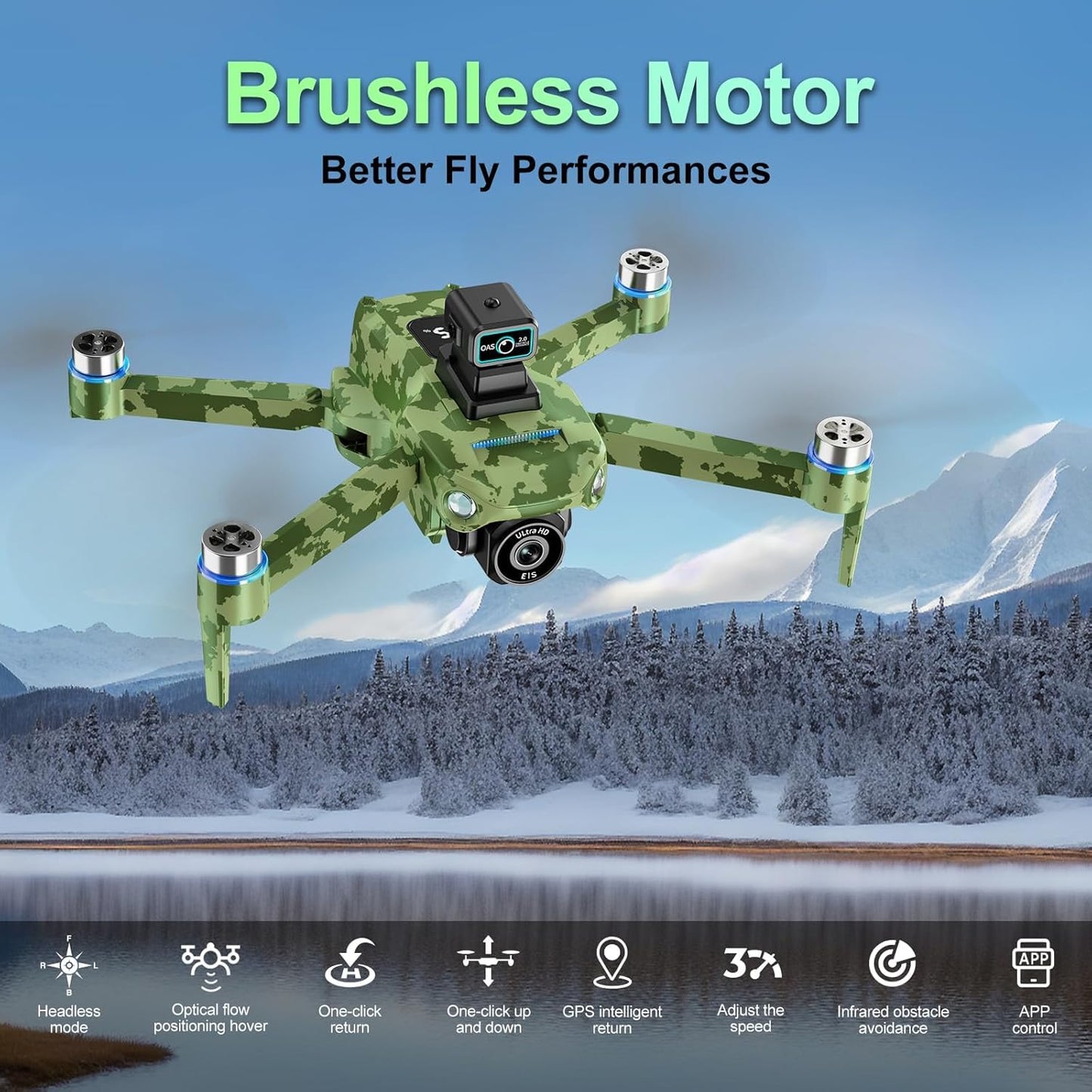 4K GPS Drone with Camera for Adults: Featuring Obstacle Avoidance, 5G FPV Transmission & Brushless Motor, Includes 3 Batteries & Screen Remote Controller in Army Green