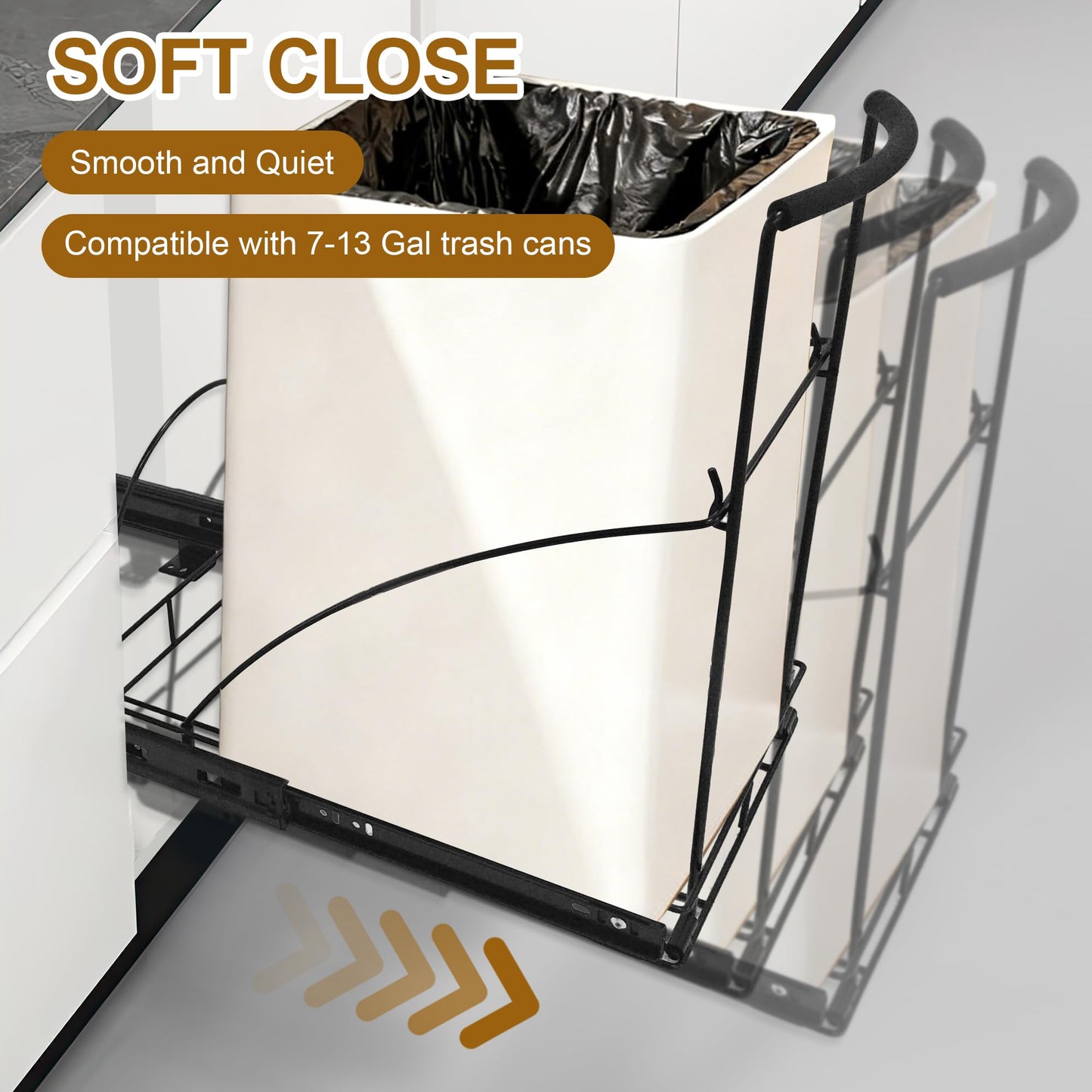 Dooniass Pull Out Trash Can Under Cabinet Trash Can Organizer with Soft Close Rail Adjustable Cabinet Trash Can Pull Out Kit Under Sink Slide Out Shelf(Bin Not Included), Fits 7-13 Gallon