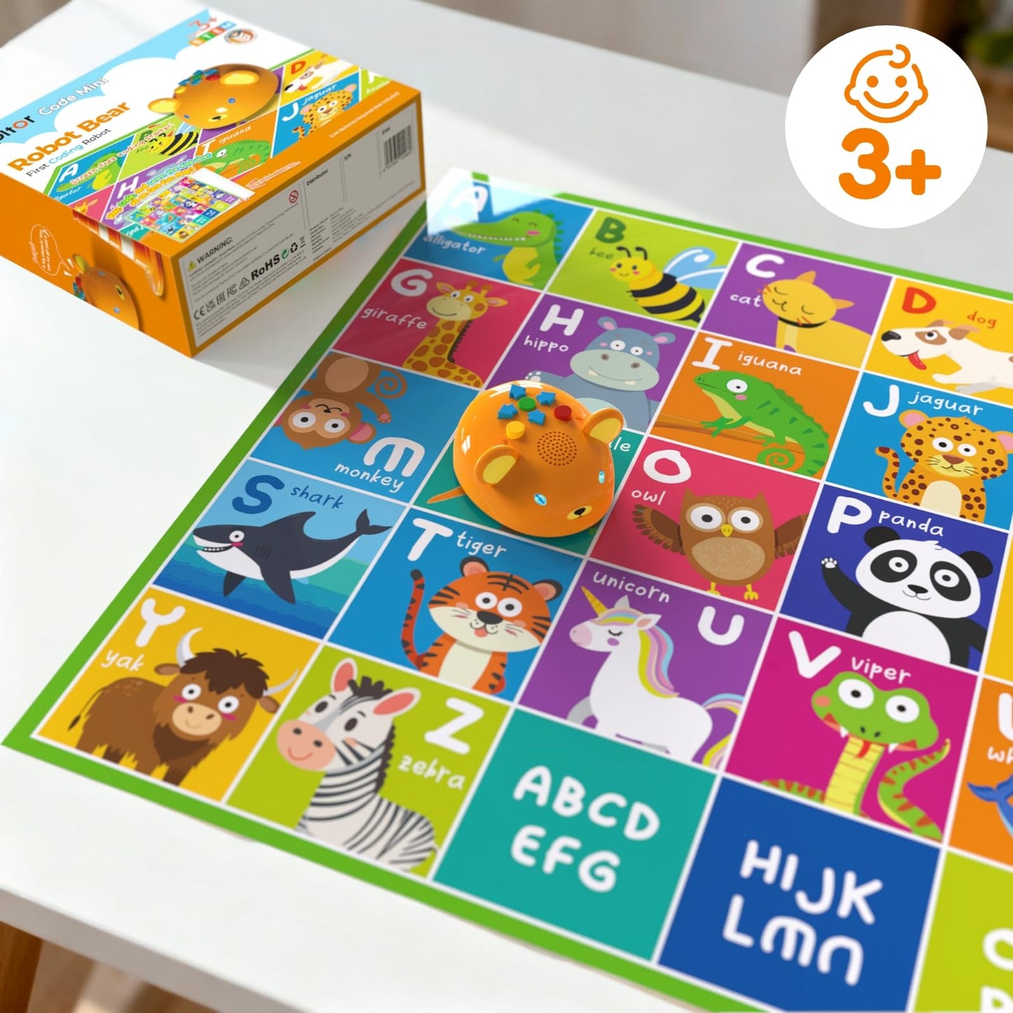 Apitor Robot Bear Screen-Free Coding Robot for Kids Ages 3-5, First Coding Toy with Lights, Sounds & Alphabet Map, STEM Learning Toy Birthday Gift for Boys & Girls