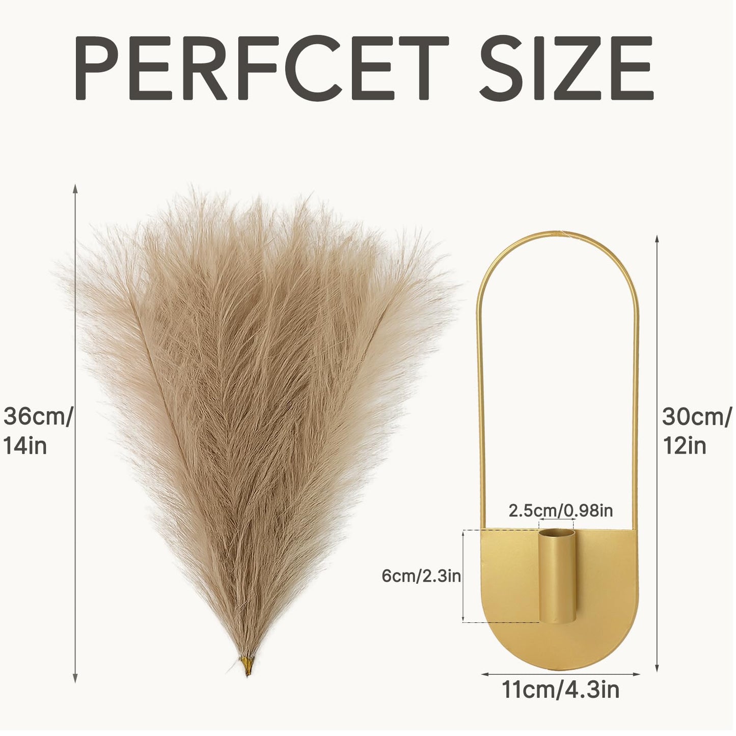 Nacidooka 2 Pcs Hanging Planters with Artificial Pampas Wall Plant Holder for Indoor Plants, Metal Hanging Vase Modern Boho Bathroom Wall Decor for Home Living Room Hallway Office(Gold)
