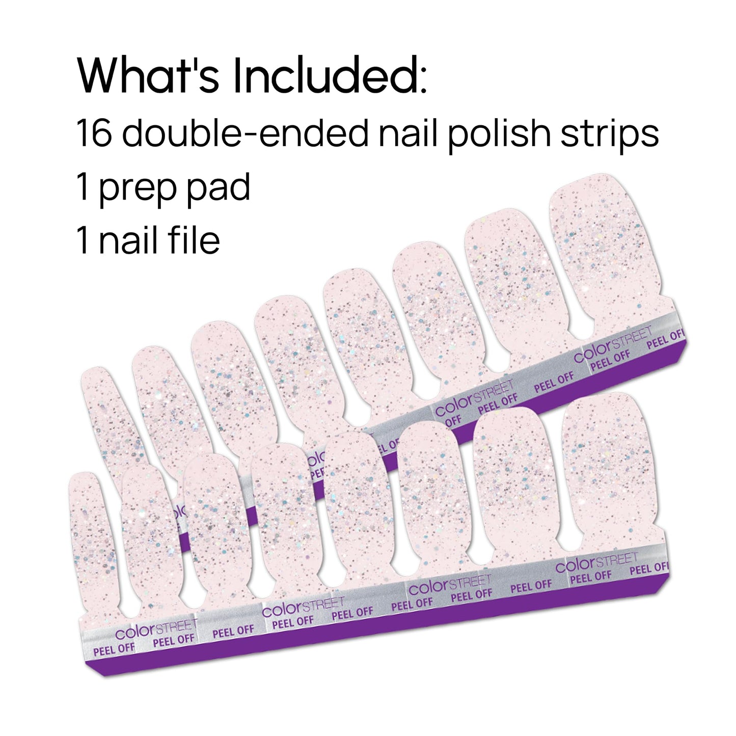 Color Street - Girl's Best Friend - Pale Pink Glitter Nails with Silver Sparkle, Real Nail Polish Strips, Glam Style Manicure - 16 Double-Ended Strips
