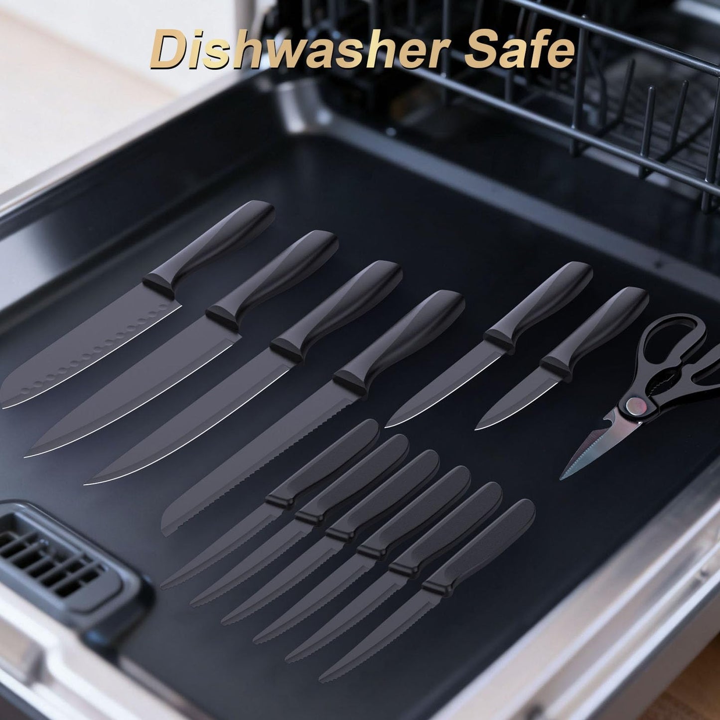 Kitchen Knife Set with Block - 15 Pieces Knife Sets with Built-in Sharpener, Dishwasher Safe, Stainless Steel Blades Kitchen Knives