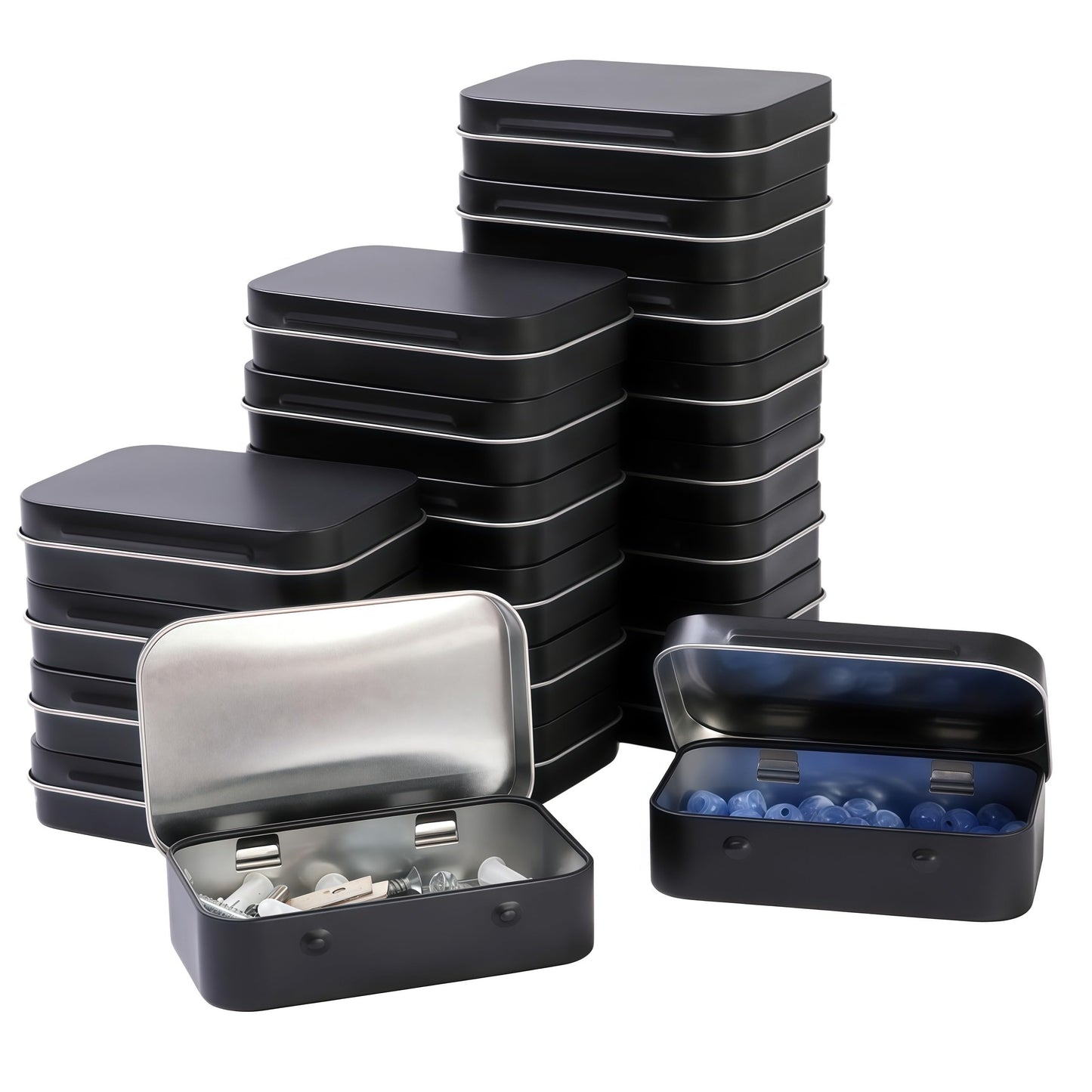 LJY 20-Piece Metal Hinge Tin Box Containers - For Gift Wrapping. Dental Floss Stick - Toothpick Holder and a Sliding-Cover Dental Floss Pick Storage Box (Black, 20 Pcs 3.7"x2.4"x0.9")