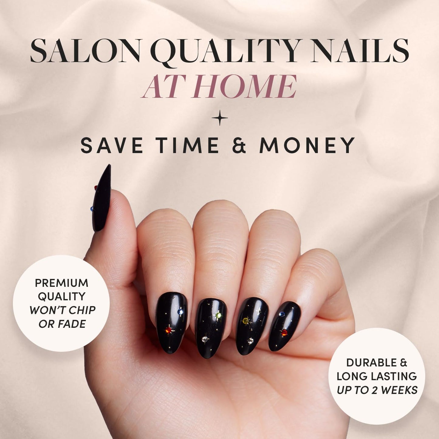 Glamnetic Press On Nails - Winter Comet | Glossy, Opaque, Short Almond Fake Nails, Salon Quality | 15 Sizes - 30 Nail Kit with Glue
