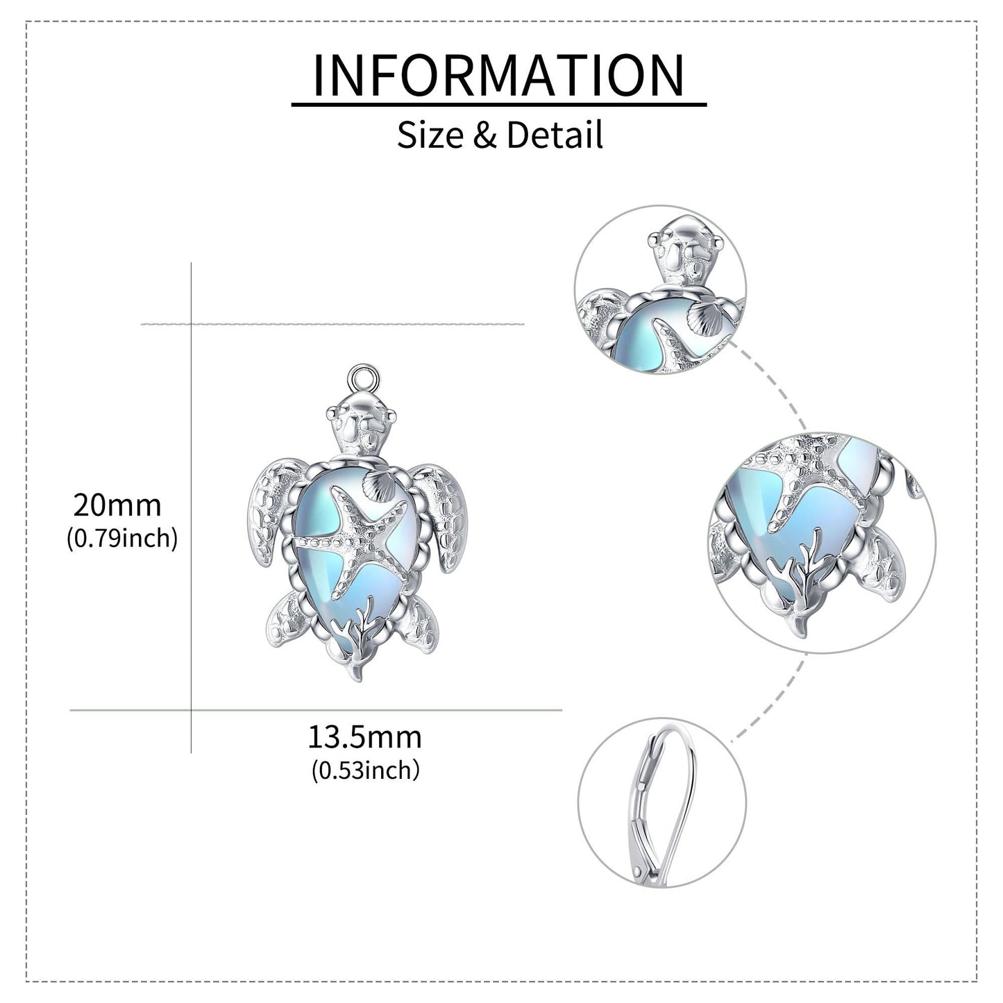 CUPENDA Sterling Silver Moonstone Sea Turtle Dangle Earrings for Women