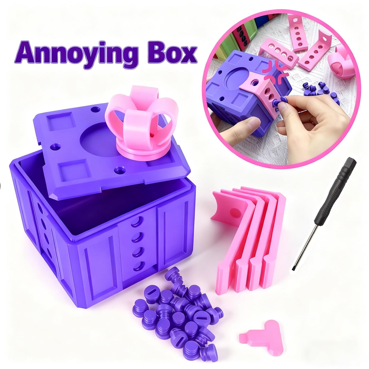 RAESOUL Gotcha Box The Annoying Present,Annoying Gift Box with 3D Printed Screws & Pop Up Finger Surprise,Perfect for Birthdays,Office & Halloween,White Elephant Gifts