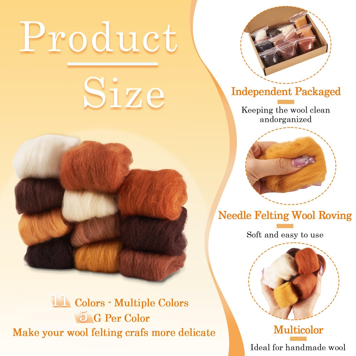 Bestewelry 1.94oz Wool Roving Yarn Autumn Theme Needle Felting Wool 10 Styles Soft Spinning Felting Supplies for DIY Crafts Felt Blending Weaving Hand Spinning