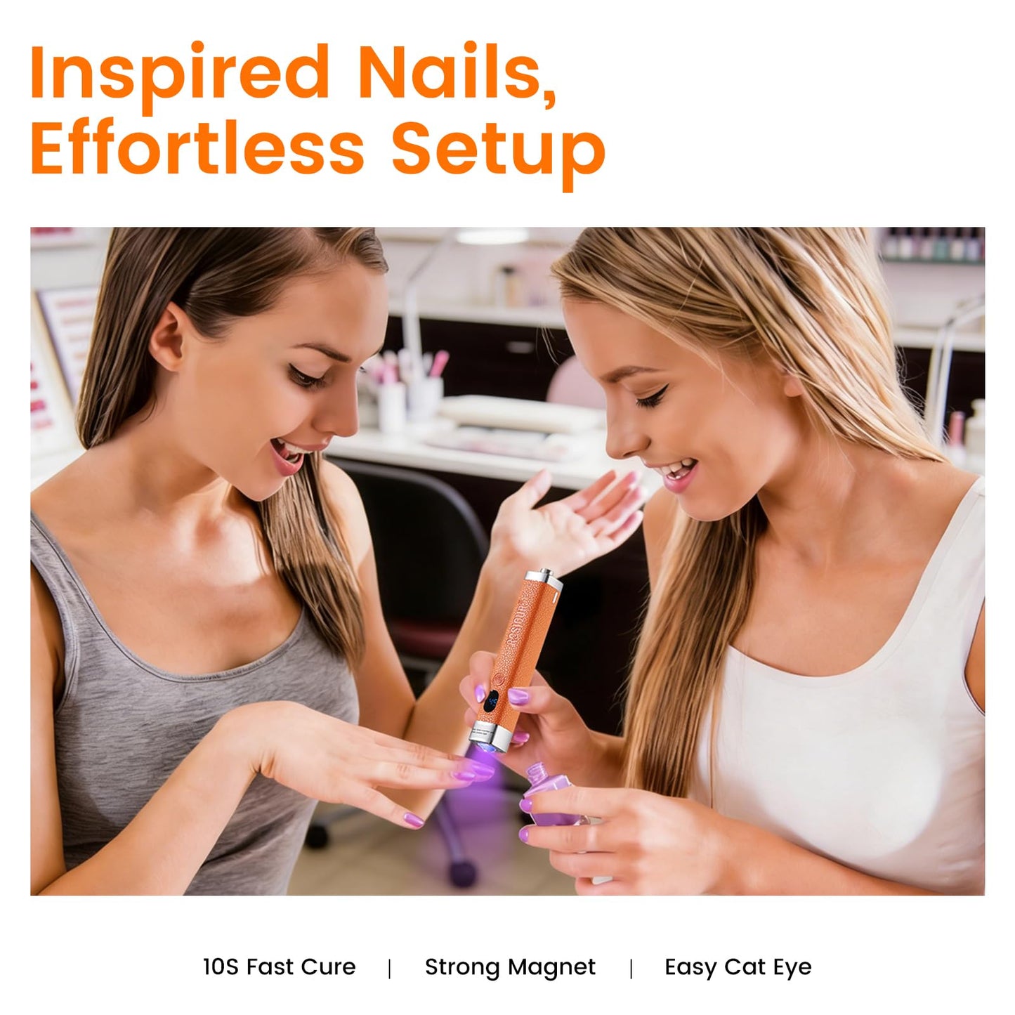 Rosiour Handheld Mini UV Light for Nails: Flash Cure UV Led Nail Lamp with Cat Eye Magnet- Hand Held Fast Dry Single UV Lamp Pen with Auto Sensor for Manicure Home Salon (Orange)