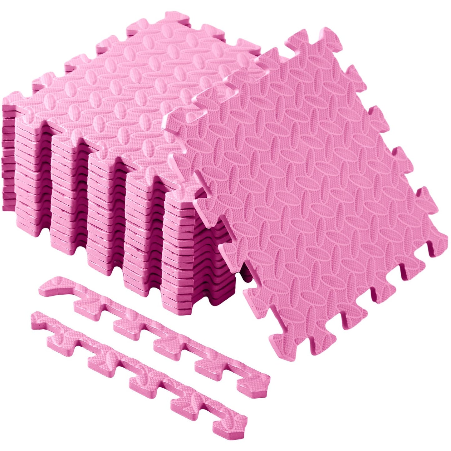 Shihanee Foam Floor Tiles Foam Floor Mats Play Mats Bulk with Borders Interlocking for Bedroom Gym Nursery(11.8 x 11.8 Inch,Light Pink)