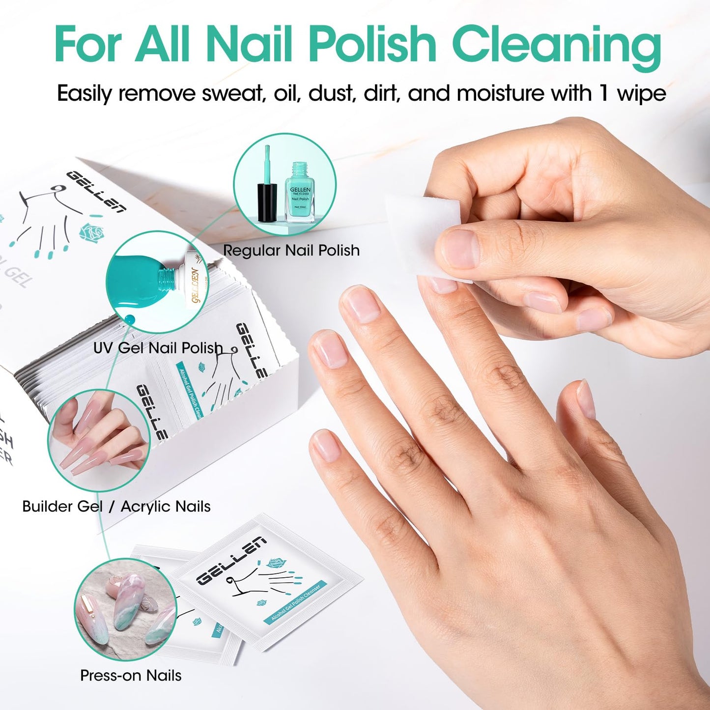 Gellen 400 Pack Nail Prep Cleanser Pads, Alcohol Pads for Nails, Individually Wrapped Nail Prep Pads, Lint-free Tacky Layer Residue Wipes for Acrylic & Builder Gel Polish Press-ons