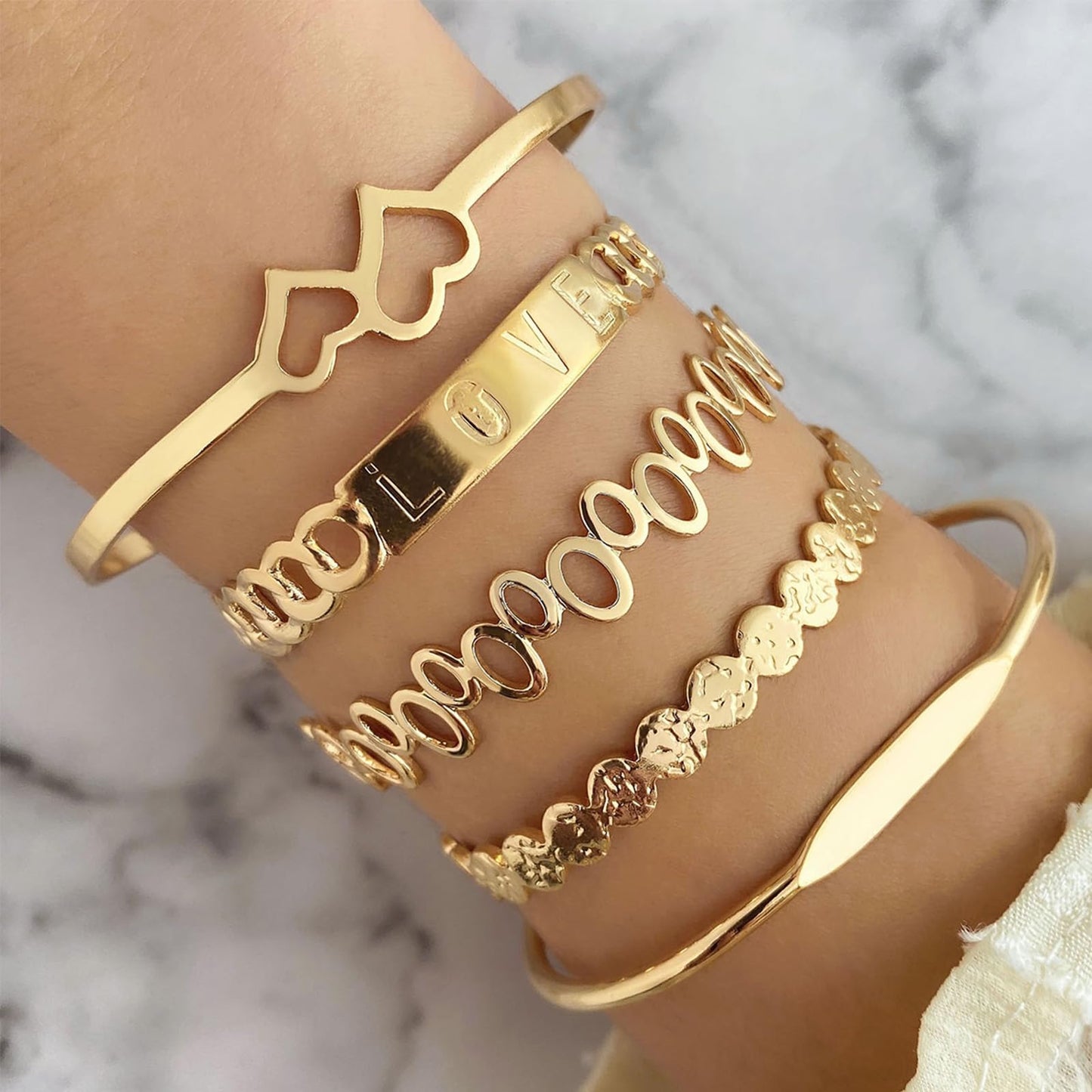 IFKM Gold Bangles Bracelets For Women, 14k Gold Plated Multi Layer Stackable Cuff Bracelet Set, Trendy Elegance Charms Non Tarnish Minimalist Textured Boho Jewelry for Women