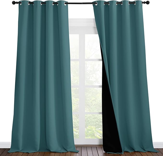 NICETOWN 100% Blackout Curtains 102 inches Long, Noise Reduction Window Treatment Curtains, Thermal Insulated Energy Smart Drapes and Draperies for Apartment Decor, Sea Teal, Set of 2, 55 inches W
