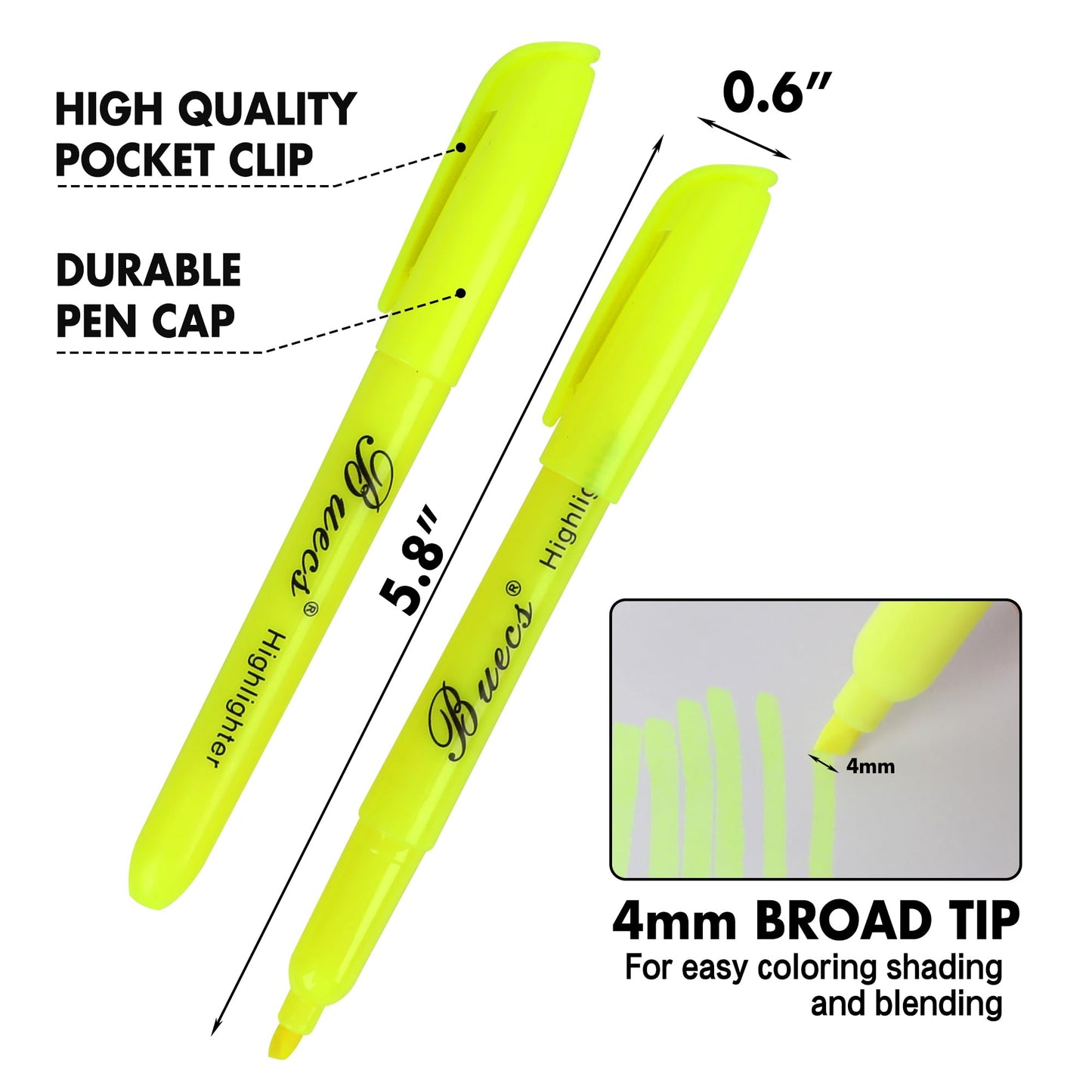 Buecs Highlighters Bulk Pack, 108 Count, Chisel Tip,Fluorescent Yellow, suitable for Adults Highlighting Planner Notes, Office School Supplies
