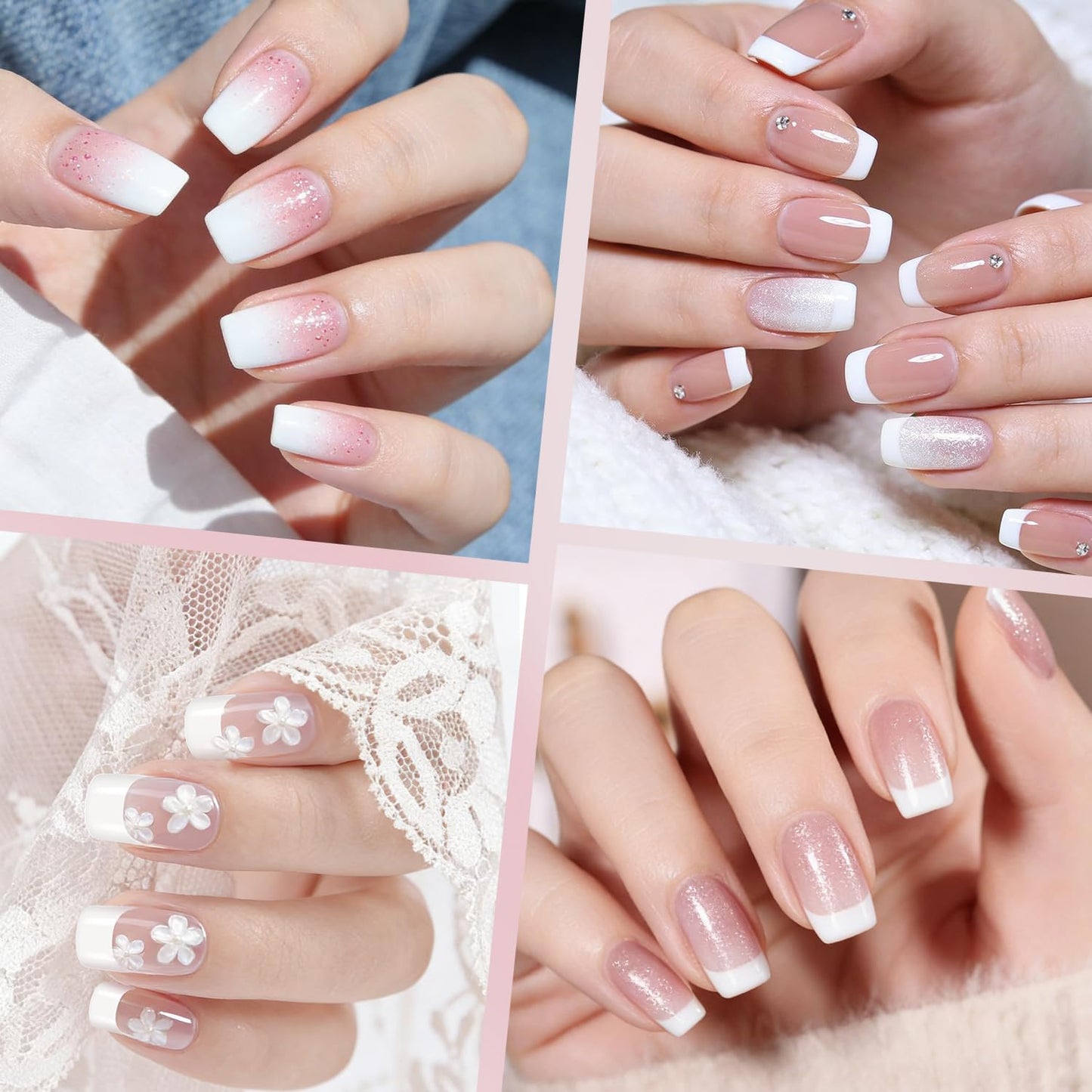 Ranrose 600PCS Short French Style False Nails Half Cover Nails Tips,White Short Acrylic Extension Finger Nail 12 Sizes with Box