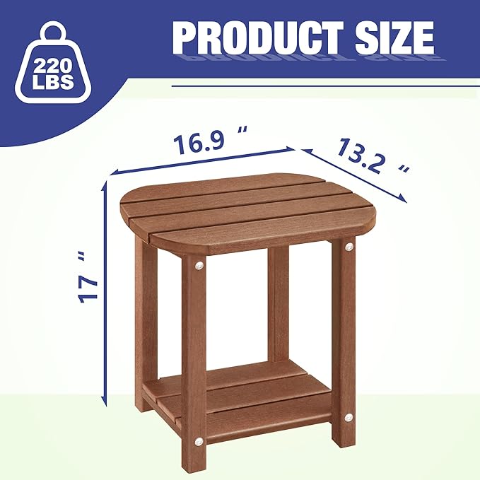 LZRS Outdoor Side Table - 2-Tier Adirondack HDPE Patio End Table for Pool, Porch,Balcony & Backyard,Weather Resistance for Indoor and Outdoor use(Brown)