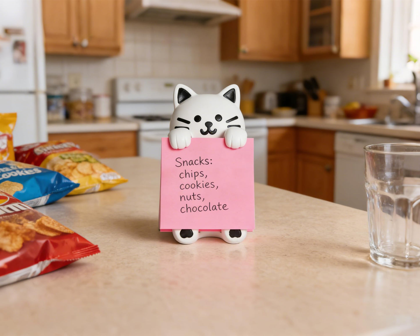 Cat Pop-up Sticky Note Dispenser, Includes 1 Pad of 3x3 in Super Sticky Notes, 100 Sheets, Resin Desk Holder for Office & Home