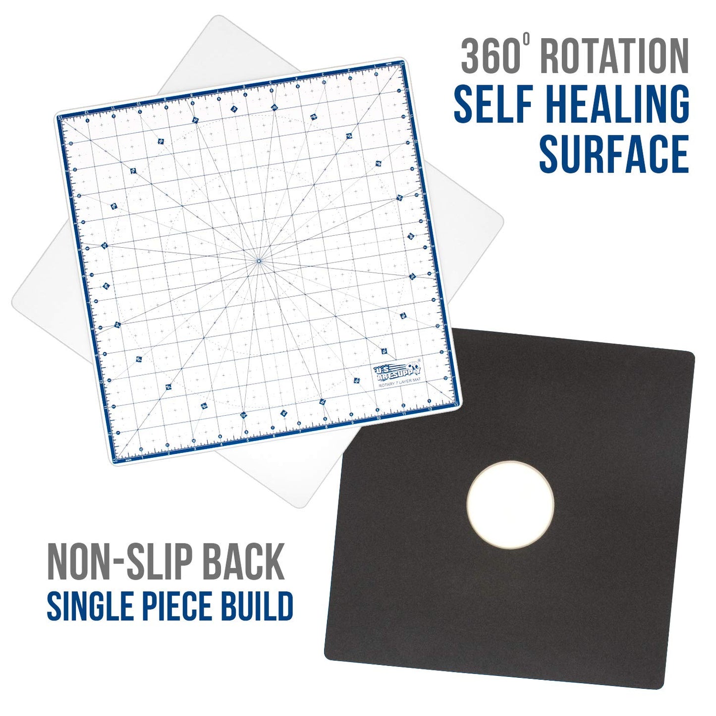 U.S. Art Supply 14" x 14" Self-Healing Cutting Mat 7-Ply - Rotary White/Blue Craft Mat, Non-Slip Cutting Mats for Crafts, Sewing, Quilting, Scrapbooking