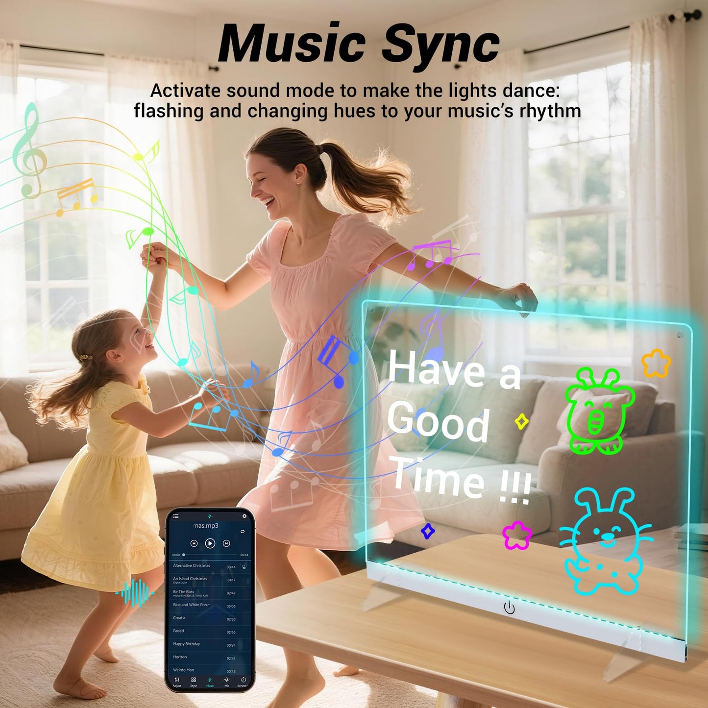Doodle Glow, LED Note Board with Colors, 14.1"x10.9" LED Drawing Board, Acrylic Dry Erase Board, 16M-Color LED Light-Up Memo Board w/Music Sync, APP & Remote, Stand & 7 Markers, Neon Glow Display
