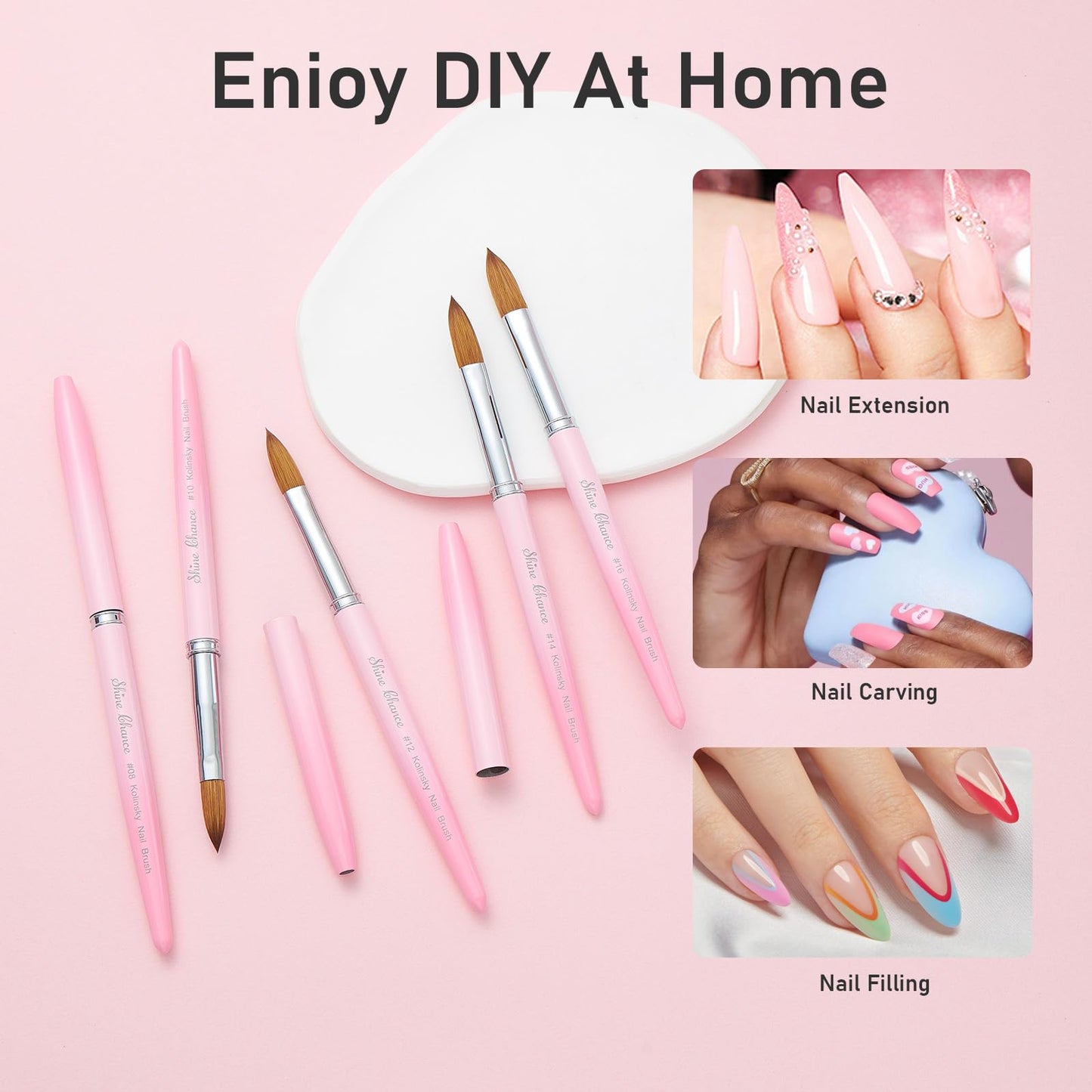 Acrylic Nail Brush Size 10, 100% Pure Kolinsky Nail Brush for Acrylic Application, Professional Nail Extension Manicure Tool Nail Drawing Pen for DIY Home Salon(Pink)