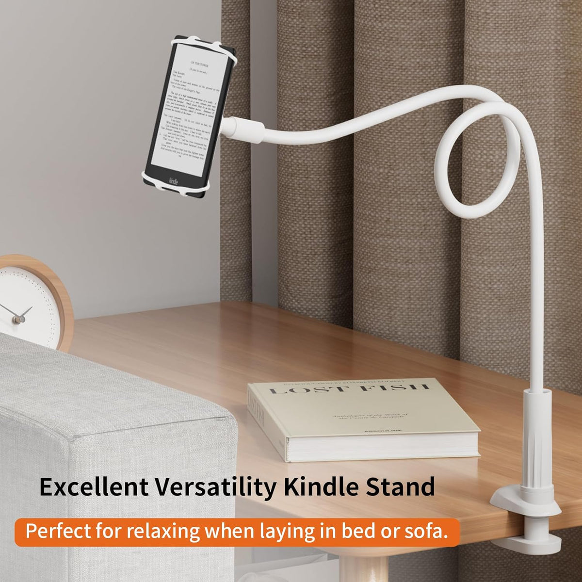 Gooseneck Kindle Holder for Reading in Bed - [Anti-Slip] Phone Holder for Bed, Kindle Stand Accessories, for iPad mini Stand for Desk, for Paperwhite Oasis Tablets 4-10.5 inches