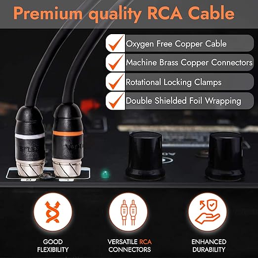 Elite Audio Premium Series 12ft. 2-Channel Car Audio RCA Cable – Double Shielded, Oxygen Free Copper, Noise Reducing Audio Cable for Amplifiers, Subwoofers, Speakers, and Processors – PRM12