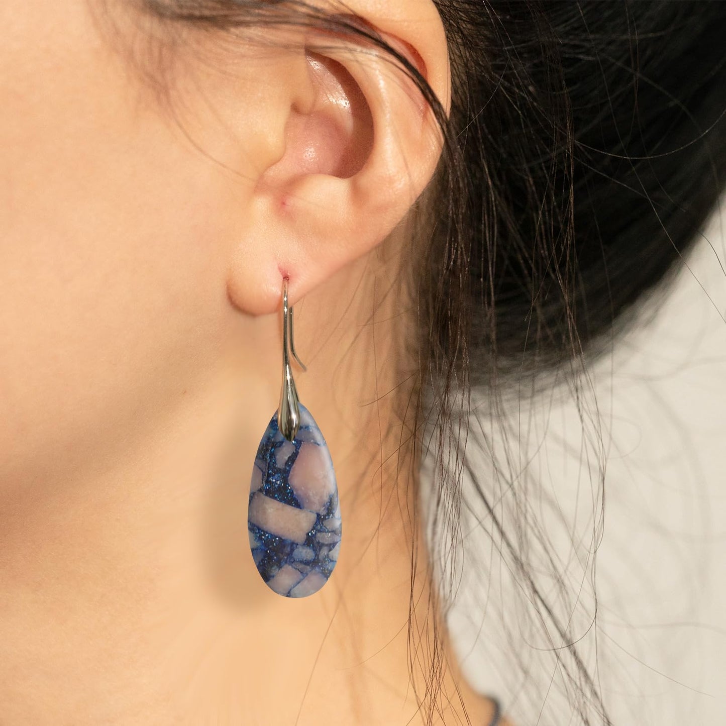 Sriomu Natural Healing Stone Fishhoop Dangle Drop Earrings Statement Gold silver earrings