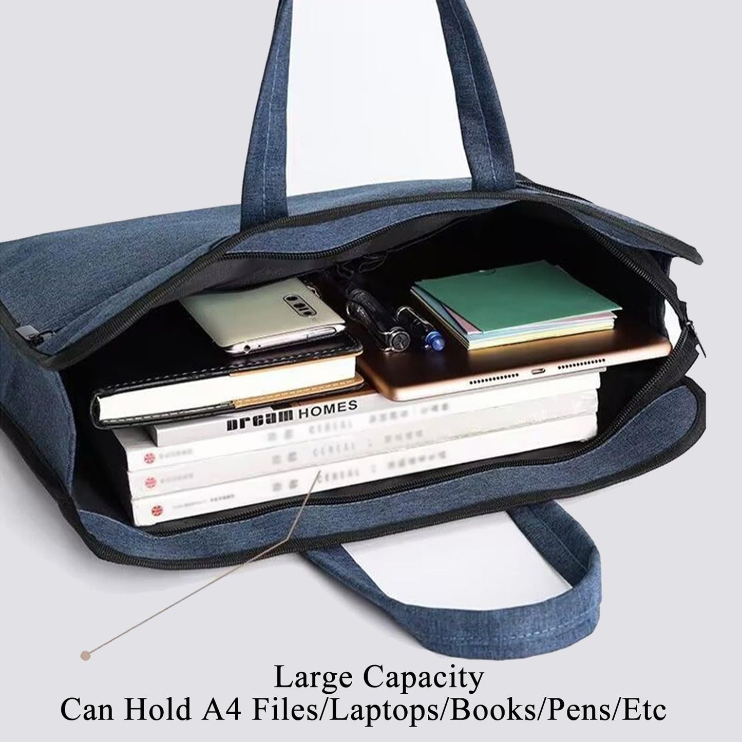 Oxford Zippered Document Bag Zippered File Bag with Handle Waterproof Portable Office Organizer File Tote Bag Pouch for Carrying Paper Laptop Files Books (Blue)