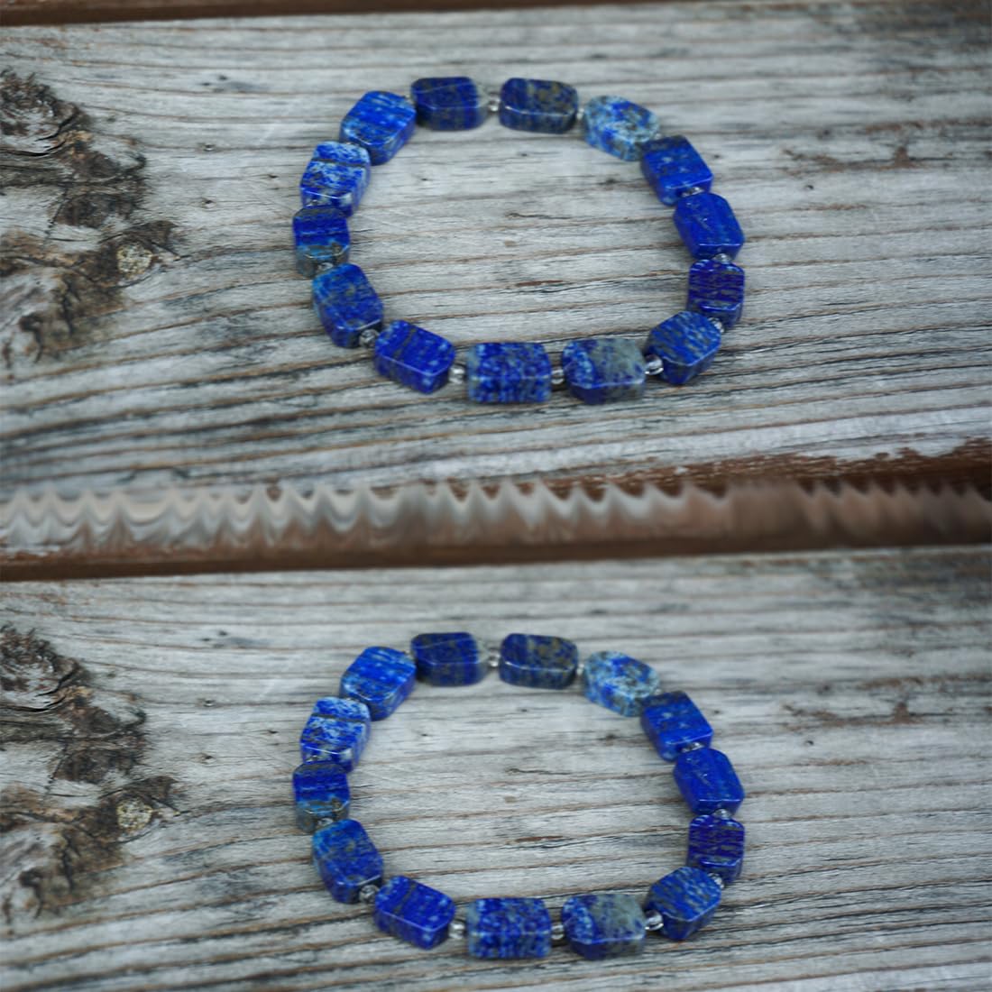 Square Lapis Lazuli Bracelet | Natural Royal Blue 6x8mm Throat & Third Eye Chakra Crystal Gemstone Beads | Handmade Meditation Protection Jewelry | Beading Tool Kit - Fits for 6.5-7.5" Medium Wrist