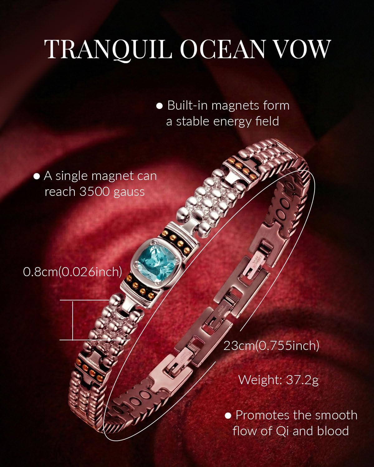 RainSo Women's Bracelet Enique Blue Gemstone Design Magnetic Bracelets for Women Wristband with 3 Smarter Buckle Adjustable with Gift Box