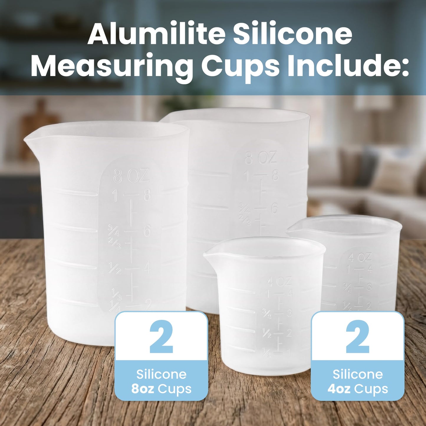 Alumilite Silicone Measuring Cups | 2-Pack 8oz + 2-Pack 4oz | Durable, Reusable, Easy-to-Clean Silicone Cups for Epoxy, Resin, DIY Projects, Paint Pouring, Acrylic Art, Small Batches & Crafts