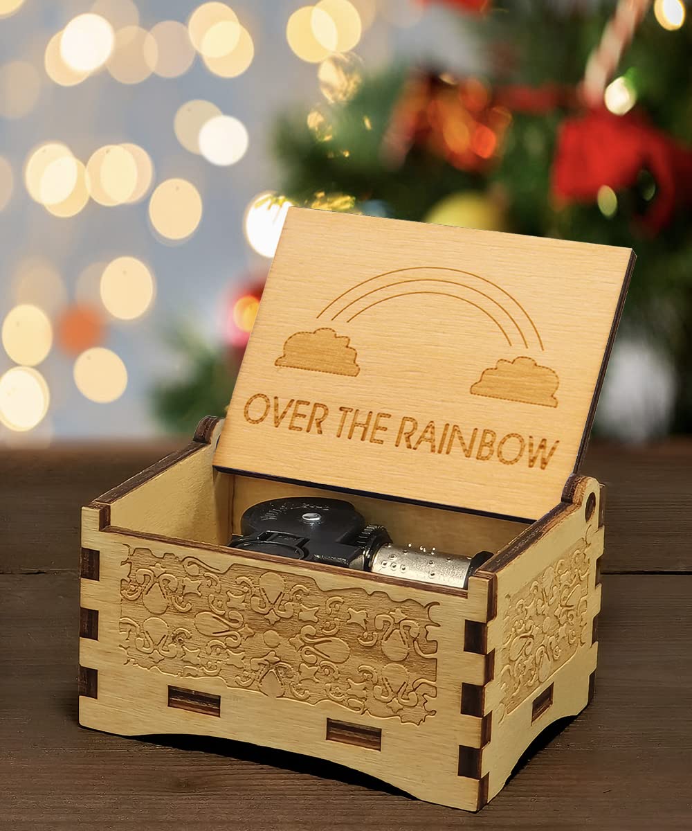 Sooharic Over The Rainbow Music Box, 18 Note Hand Cranked Mechanism, Unique Valentine/Birthday