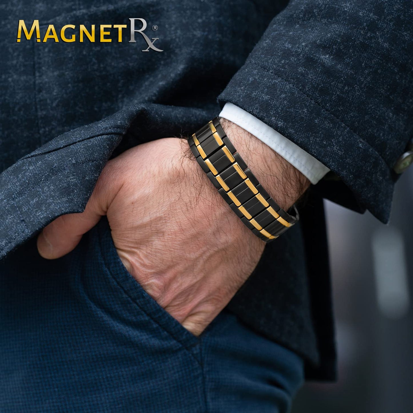MagnetRX 3x Strength Magnetic Bracelets for Men – Titanium & Pure Copper Magnetic Bracelets for Men – Premium Fold–over Clasp & Adjustable Length with Sizing Tool