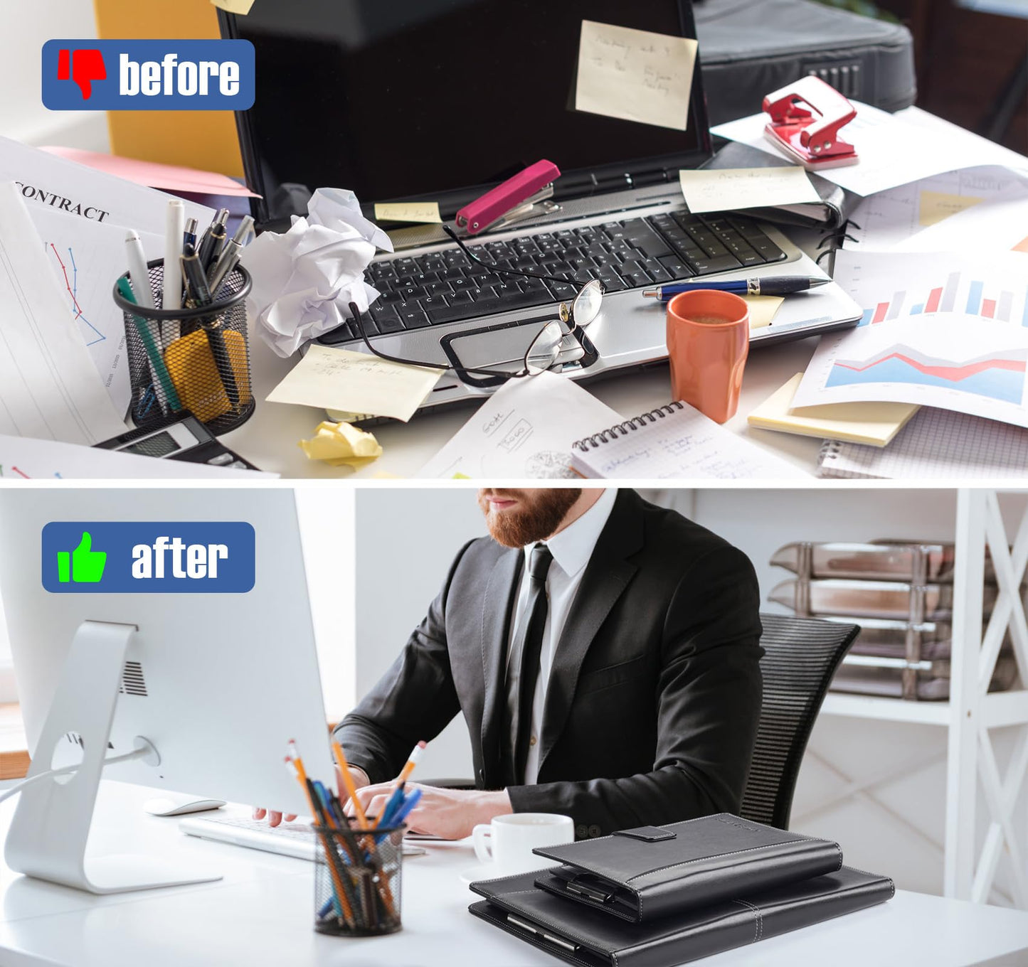 NOTEZMATE Padfolio Notepad Holder with Clipboard,A5 Faux Leather Padfolio Folder for Interview Resume,Magnetic Closure Legal Pad Folder with Business Holder,2 Pens & 5x8 Writing Pad for Office,Black