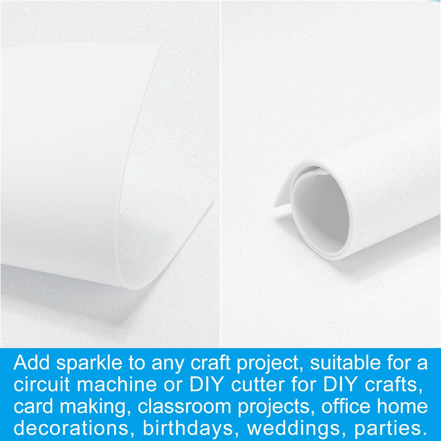 PATIKIL White Shiny EVA Glitter Foam Sheet 11 x 8 Inch 2mm Thick with Back Adhesive Sparkle EVA Glitter Felt for Crafts DIY Project, 20 Pcs
