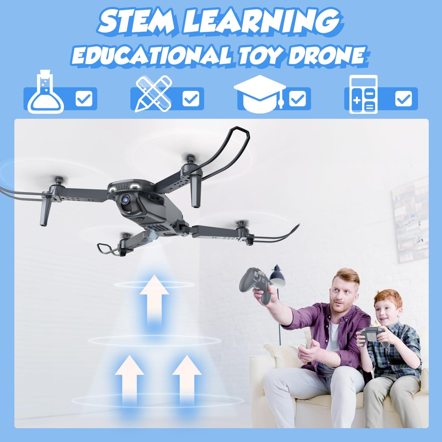 Drone with Camera for Kids Adults Beginners - 1080P HD RC Quadcopter with One Key Start/Land, Altitude Hold, Gravity Control, 2 Batteries, Cool Toys Gifts for Boys Girls, Black